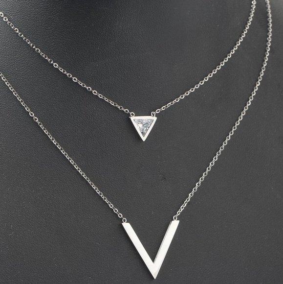 Double V Shape Necklace - Picture 2 of 8